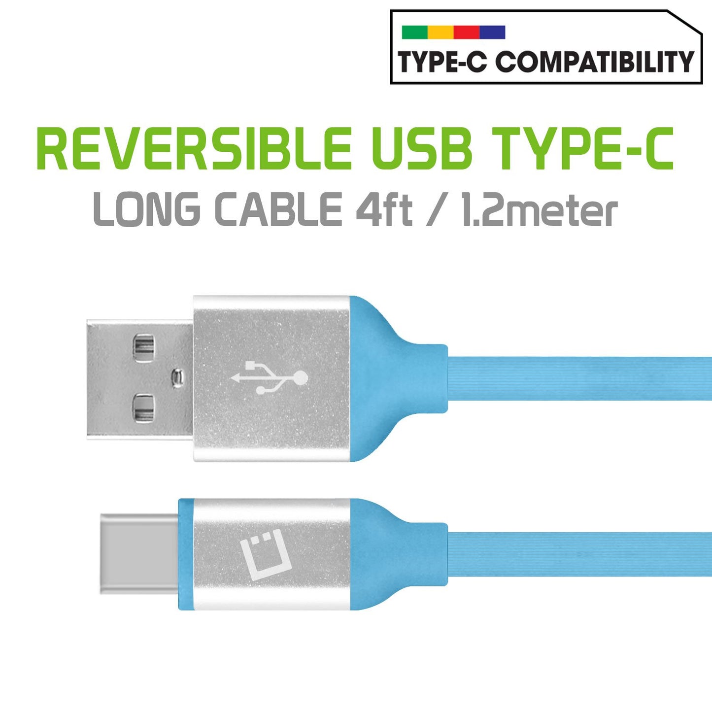DCA4BL - USB-C to USB-A Flexible / Soft / Tangle-Free Data cable - Blue - by Cellet