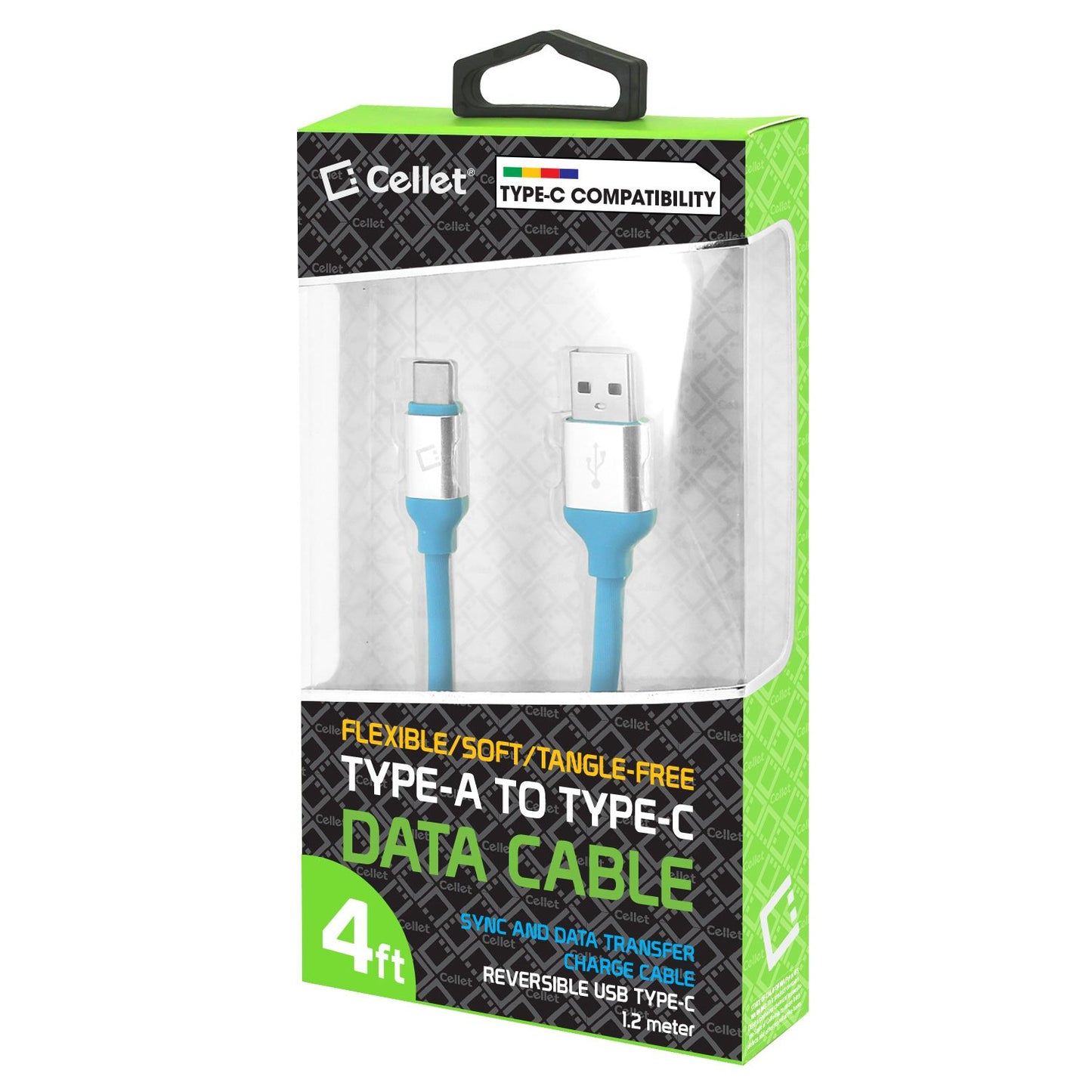 DCA4BL - USB-C to USB-A Flexible / Soft / Tangle-Free Data cable - Blue - by Cellet