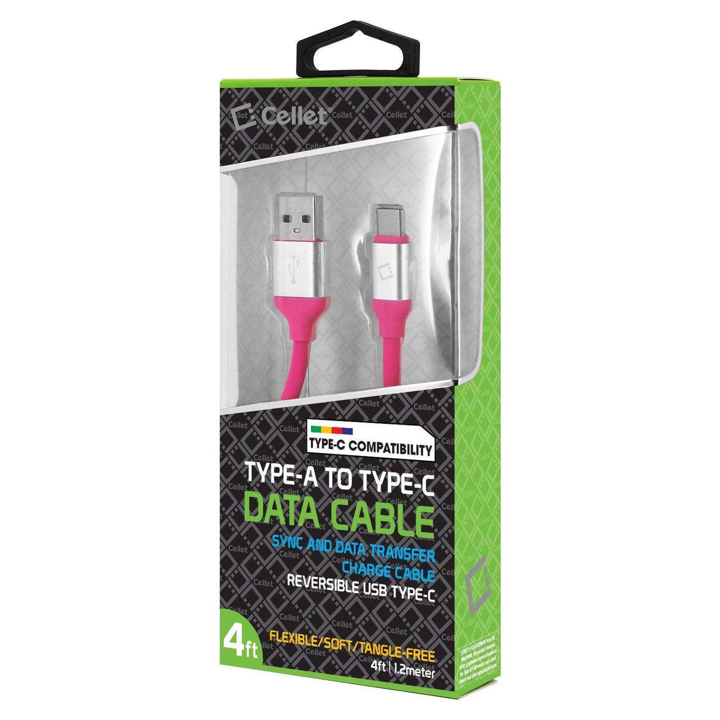 DCA4PK - Cellet Flexible / Soft / Tangle-Free USB-C to USB-A Data cable - Pink