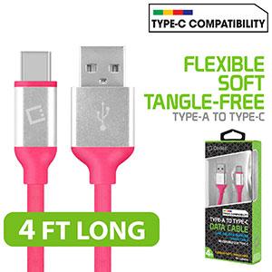 DCA4PK - Cellet Flexible / Soft / Tangle-Free USB-C to USB-A Data cable - Pink