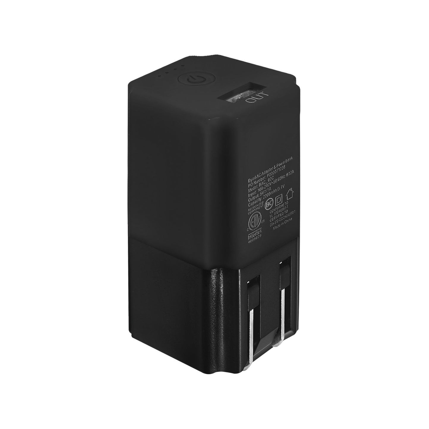 BA2600BK - Combo Wall/Home Folding Blades Charger & Power Bank (2600 mAh)- Portable Charger -Black