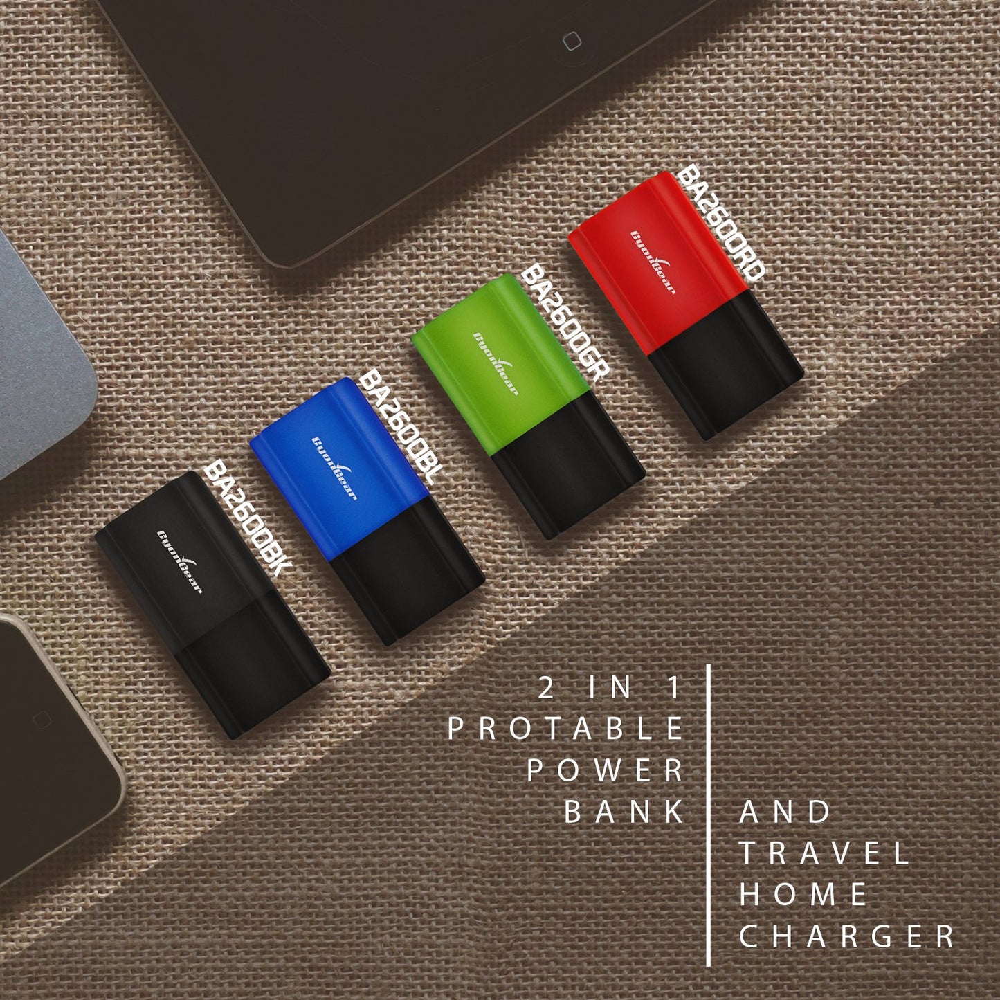 BA2600BK - Combo Wall/Home Folding Blades Charger & Power Bank (2600 mAh)- Portable Charger -Black
