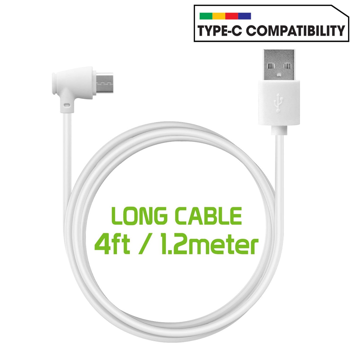 DCA90WTK - Cellet 4-Feet Right Angle USB-C to USB-A Data Sync Cable / 90 Degree Head