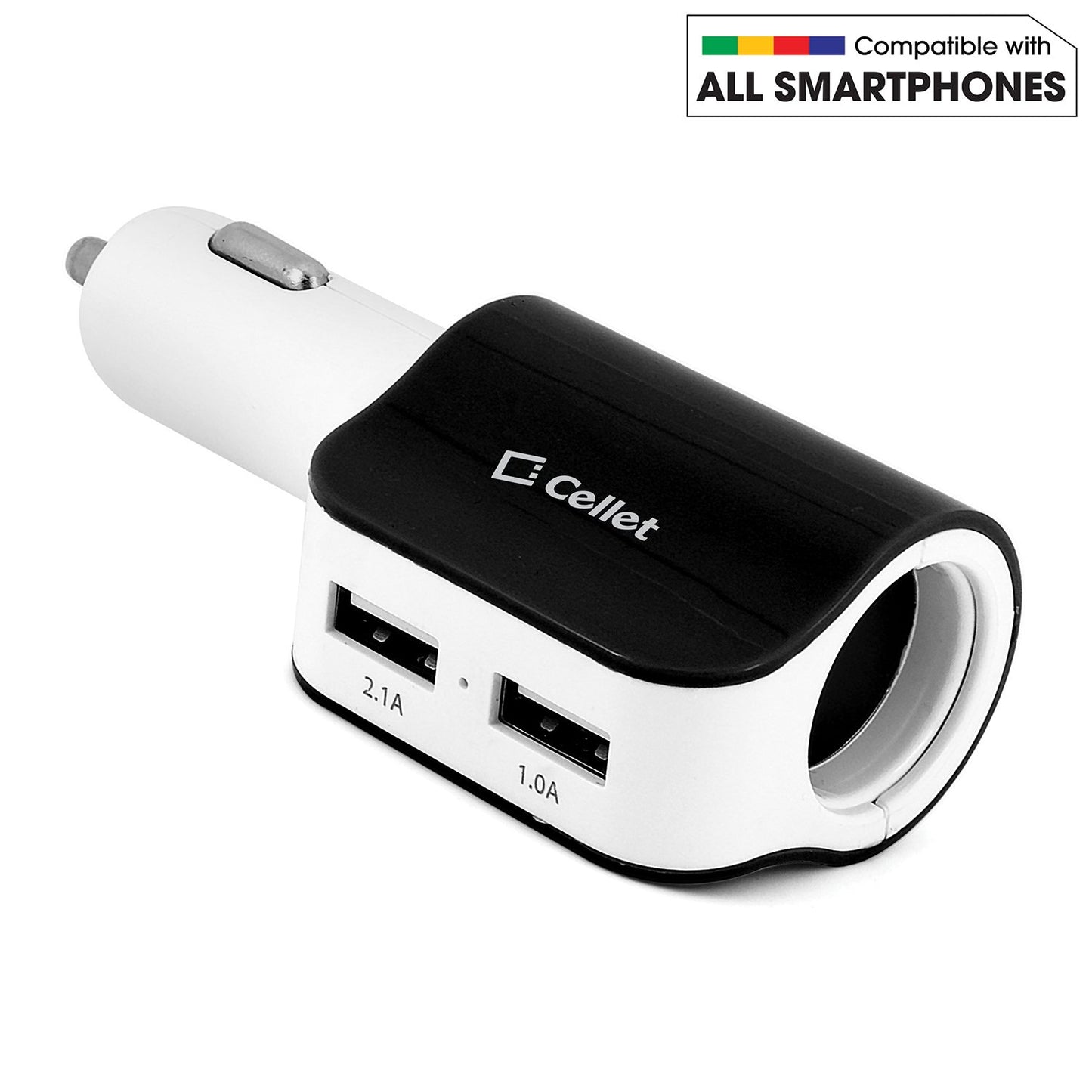 PUSBDC2BK - Cellet Universal High Power 15 Watt / 3.1 Amp Dual USB Car Charger - Black/White