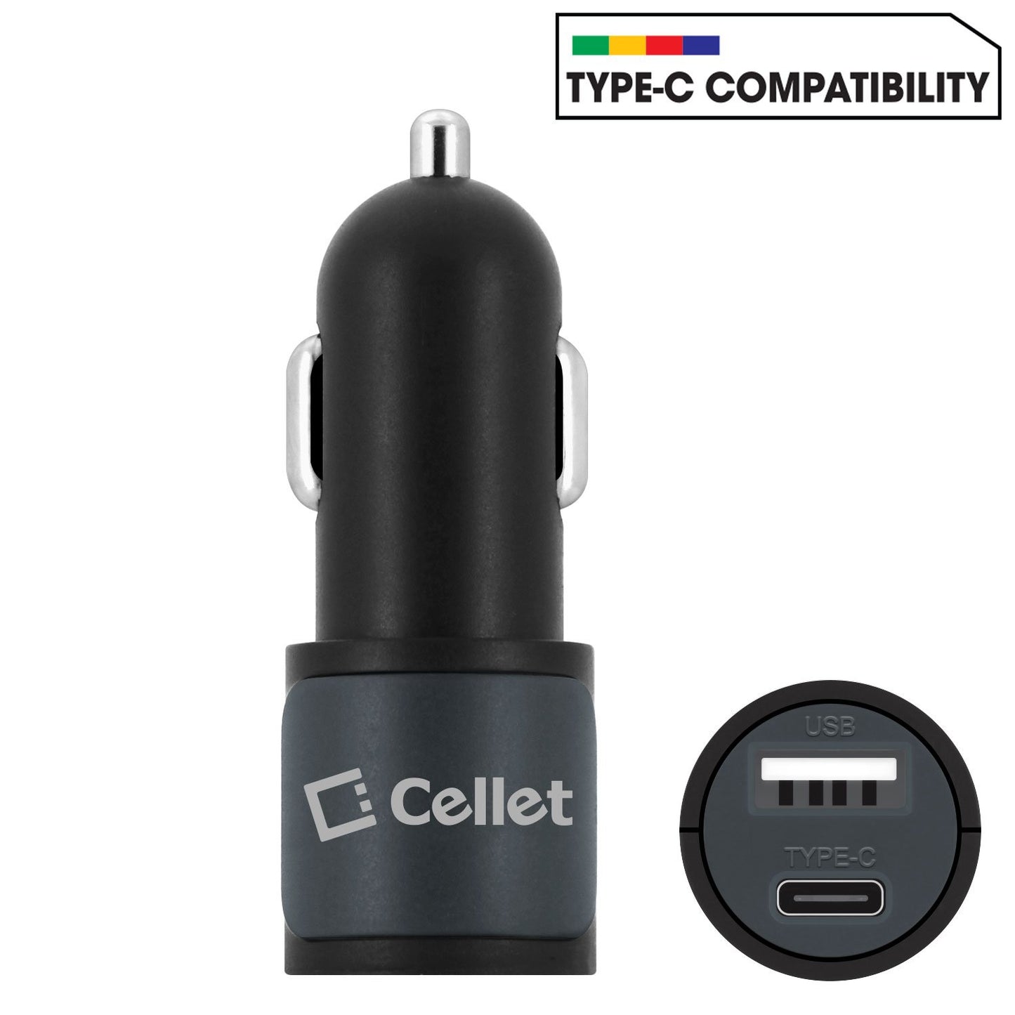 PUSBC21- Cellet Universal High Power 10W / 2.1A Dual USB A & USB C Port Car Charger