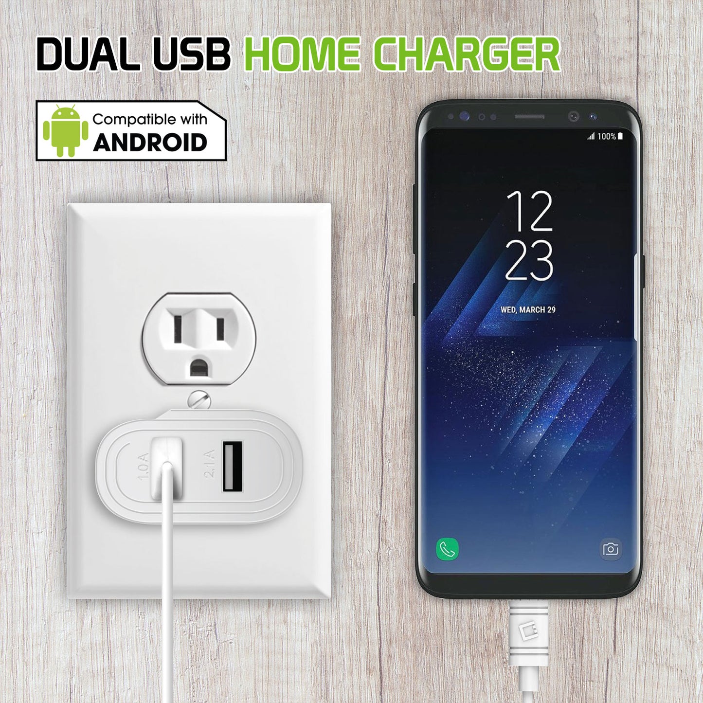 TANN230BK - Cellet Dual USB Home Charger, 2.1 Amp / 10 Watt Wall Charger for Apple iPhone X, iPad Mini, Galaxy Note 8 - Cable Sold Separately