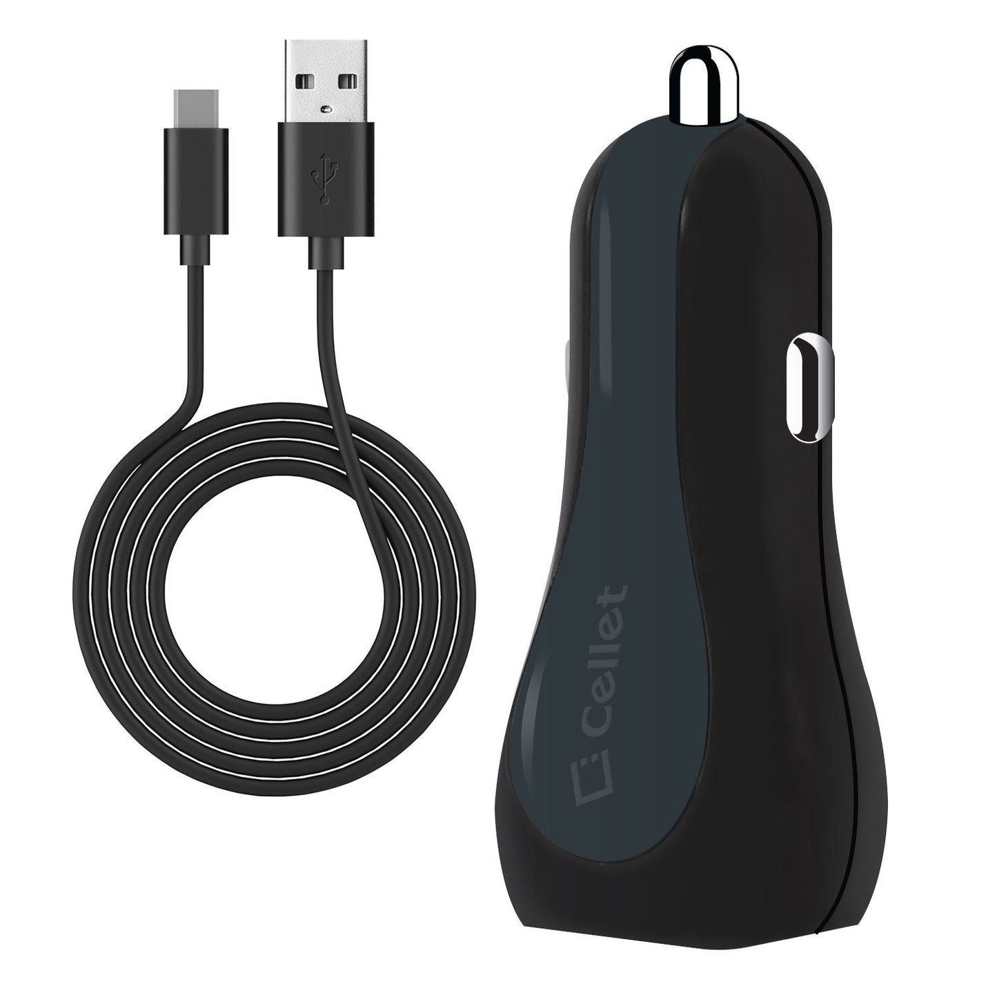 PUSBC3E - Cellet High Powered 3 Amp / 15W DUAL USB Type-C Car Charger Adapter for Samsung Galaxy S8, Samsung Galaxy S8 Plus, OnePlus 5, Google Pixel