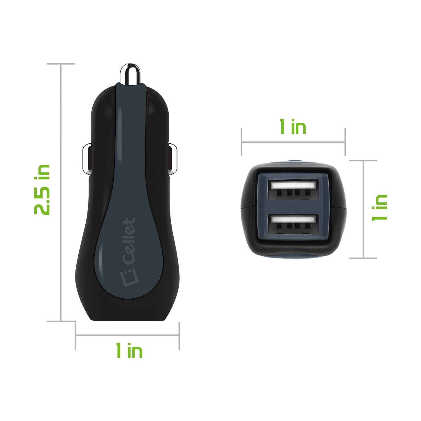 PUSBC3E - Cellet High Powered 3 Amp / 15W DUAL USB Type-C Car Charger Adapter for Samsung Galaxy S8, Samsung Galaxy S8 Plus, OnePlus 5, Google Pixel