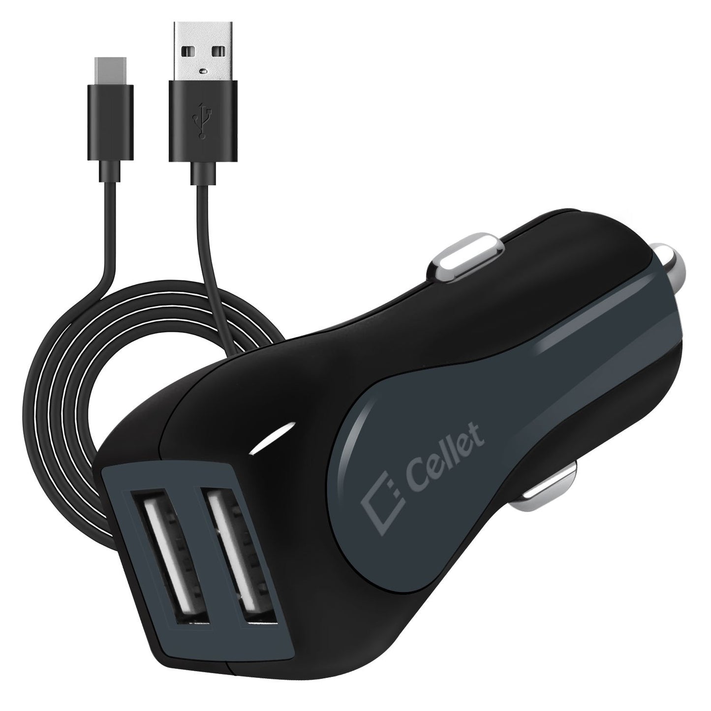 PUSBC3E - Cellet High Powered 3 Amp / 15W DUAL USB Type-C Car Charger Adapter for Samsung Galaxy S8, Samsung Galaxy S8 Plus, OnePlus 5, Google Pixel