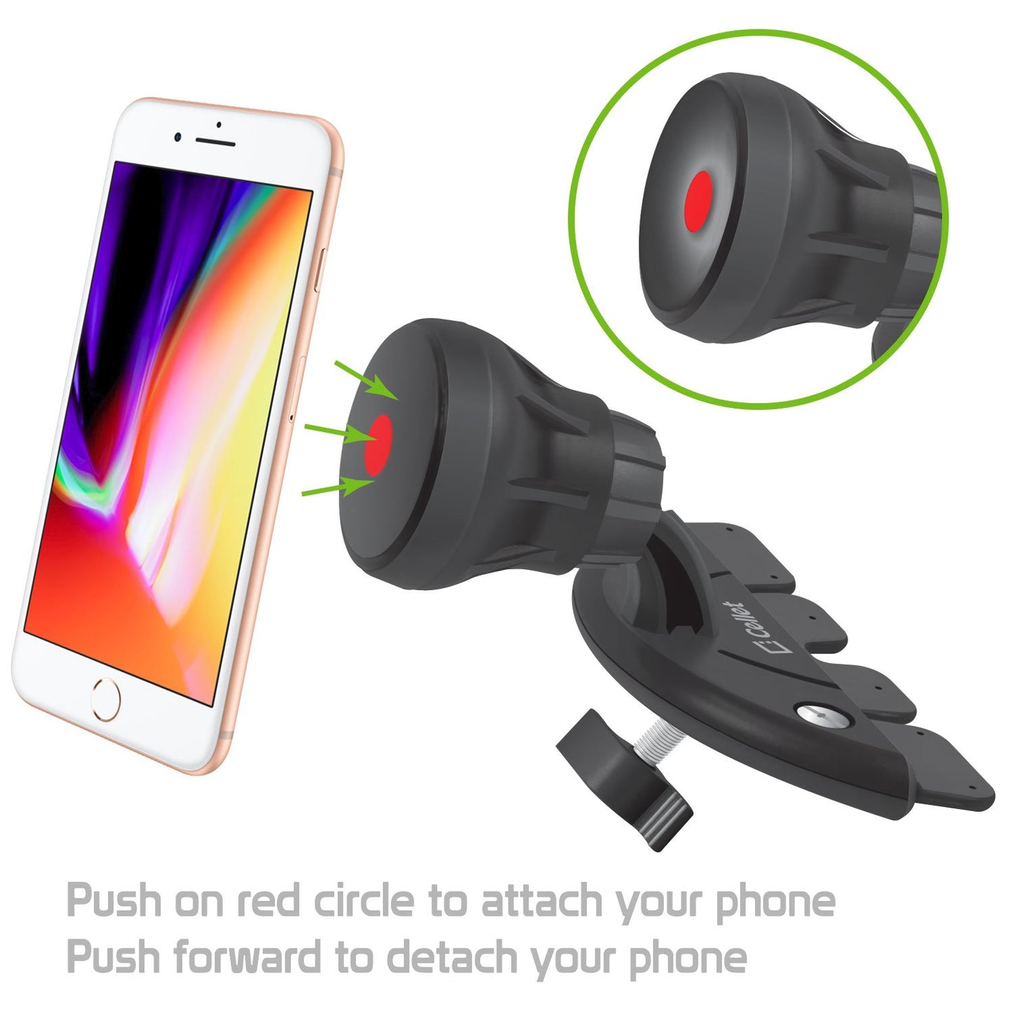 PHCD23CN - Cellet CD Slot Suction Phone Mount for iPhone 13 Pro Max and More - Extra Strength Suction Cup with Quick-Snap Technology