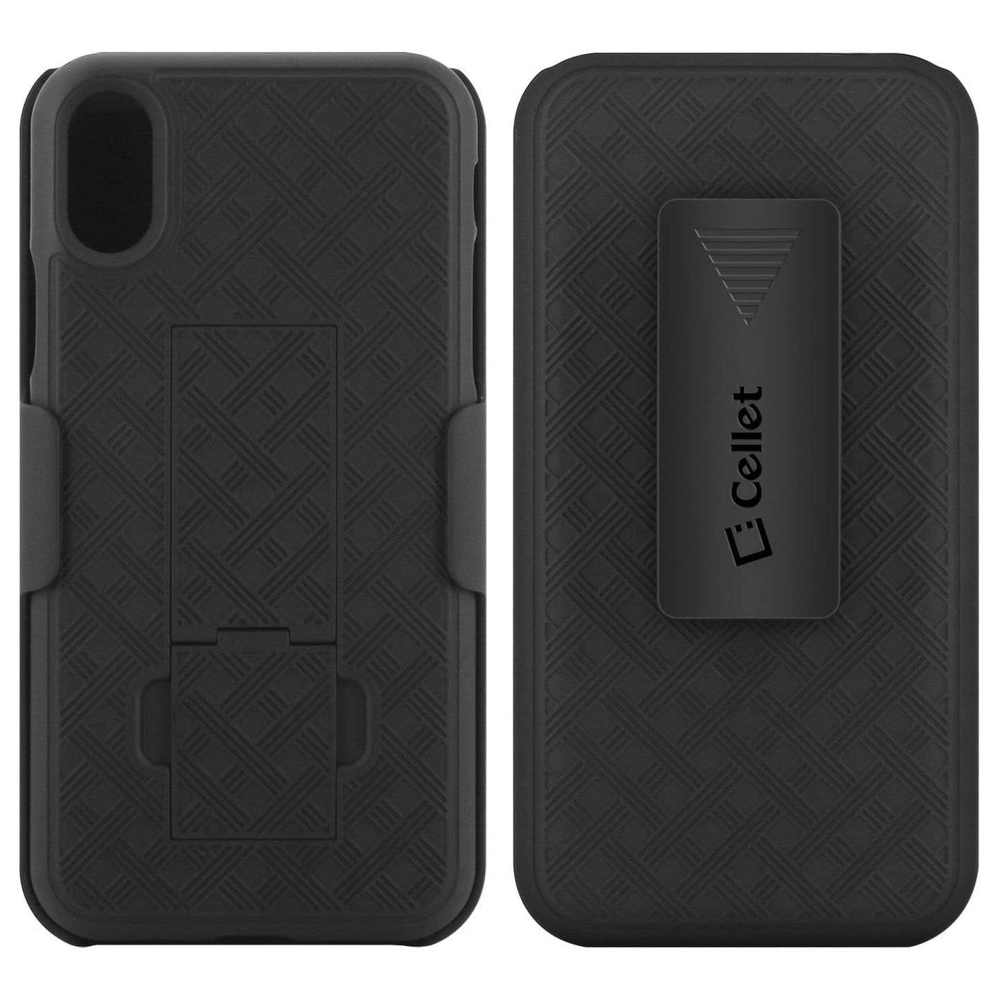 HLIPHX- Shell Holster Kickstand Case with Spring Belt Clip for Apple iPhone X – Black – by Cellet