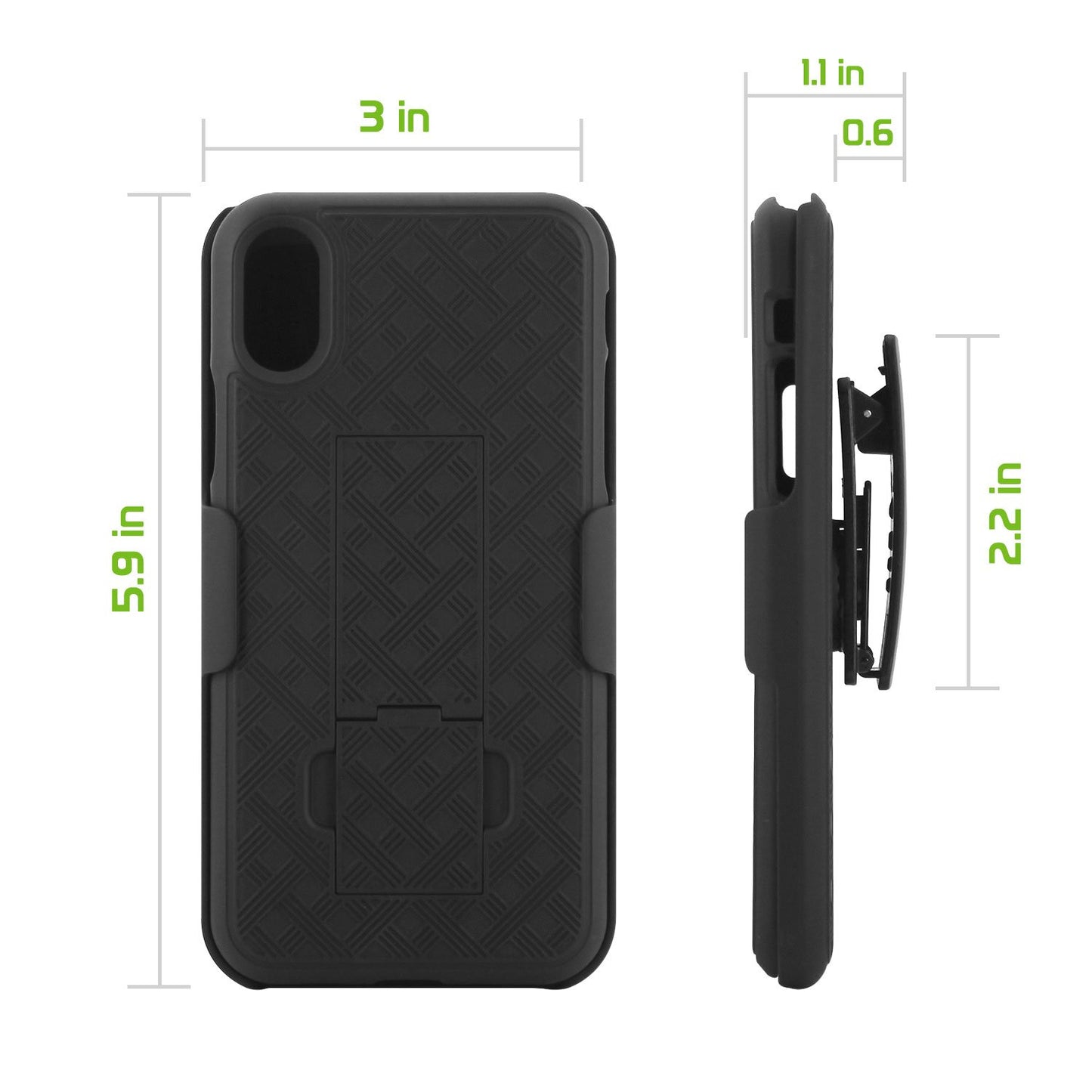 HLIPHX- Shell Holster Kickstand Case with Spring Belt Clip for Apple iPhone X – Black – by Cellet