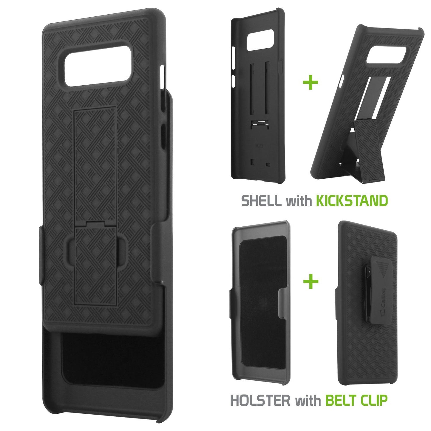 HLSAMN8 - Shell Holster Kickstand Case with Spring Belt Clip for Samsung Galaxy Note 8 – Black – by Cellet