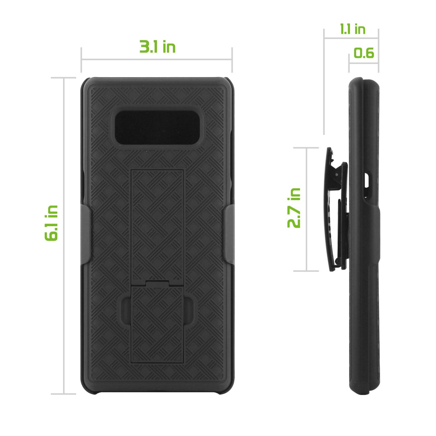 HLSAMN8 - Shell Holster Kickstand Case with Spring Belt Clip for Samsung Galaxy Note 8 – Black – by Cellet