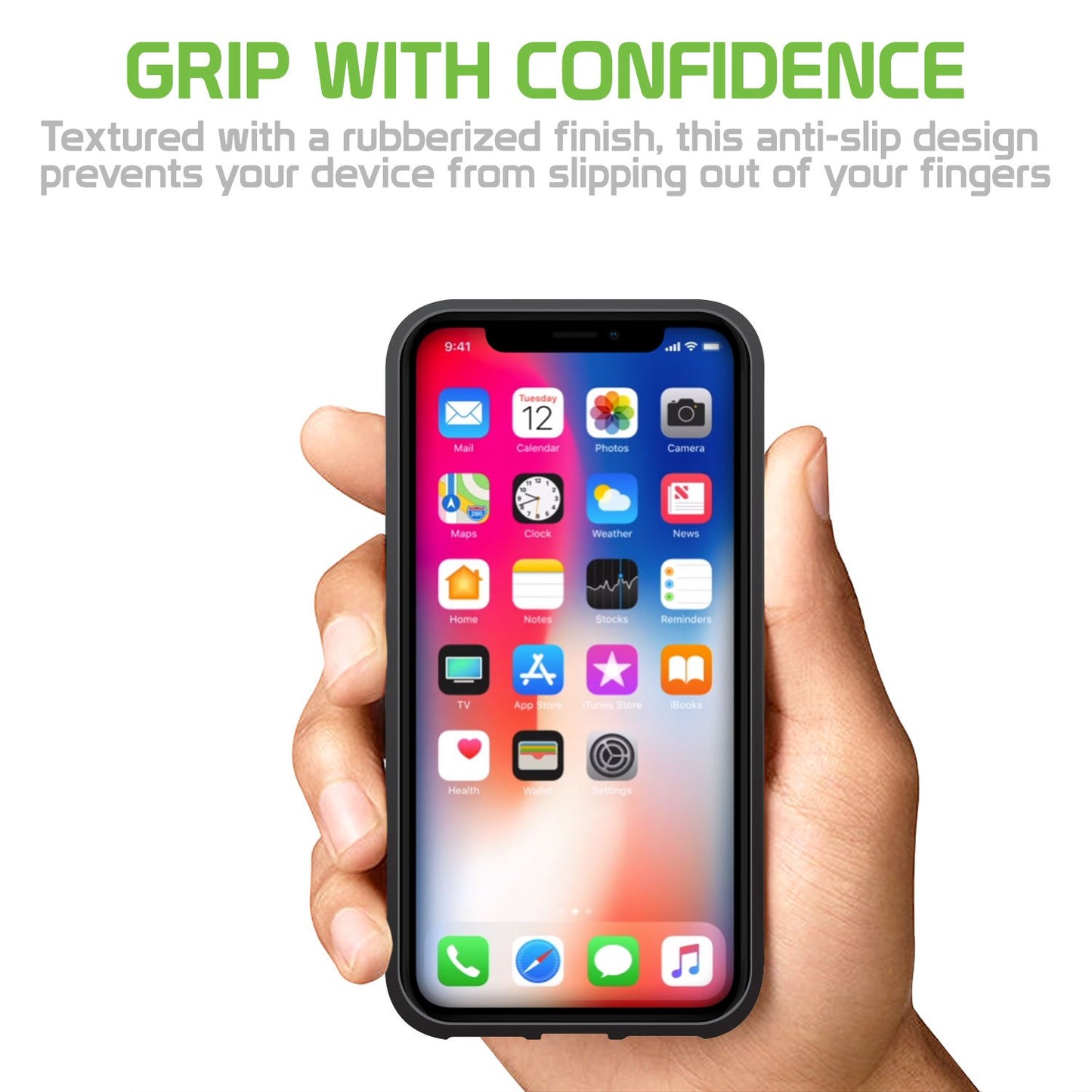CCIPHXBK- Light Weight Heavy Duty Grip Protection Case - Black - iPhone X