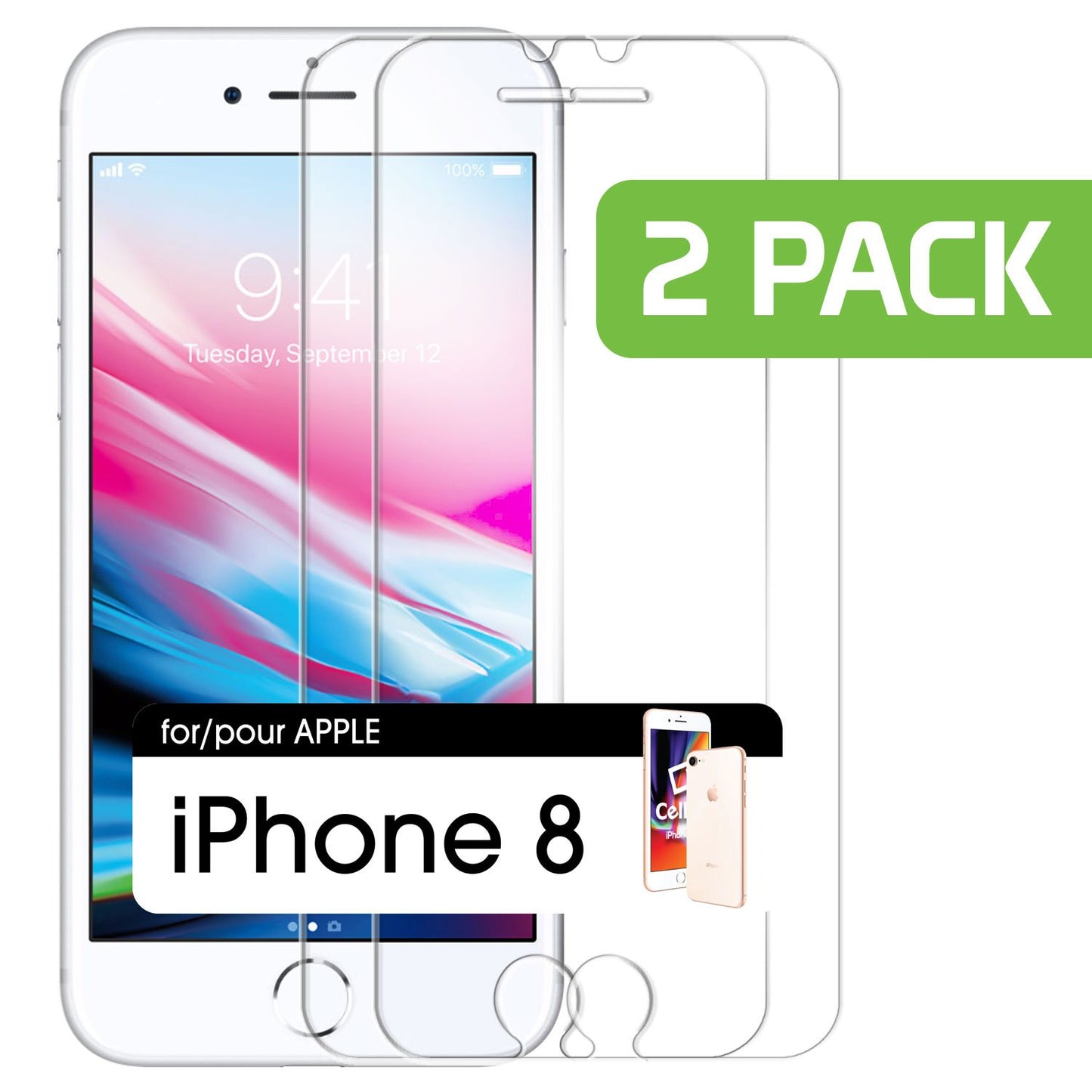 SGIPH82 - Cellet Premium Tempered Glass Screen Protector for Apple iPhone 8 – 2 Pack (0.3mm)