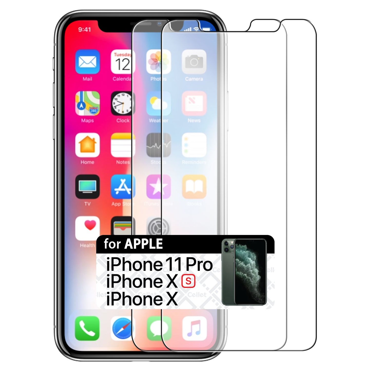 SGIPHX2 - 2 Pieces Pack Case Friendly Tempered Glass Screen Protector for Apple iPhone 11 Pro / Xs / X, iPhone 10 (9H 0.3mm) - by Cellet