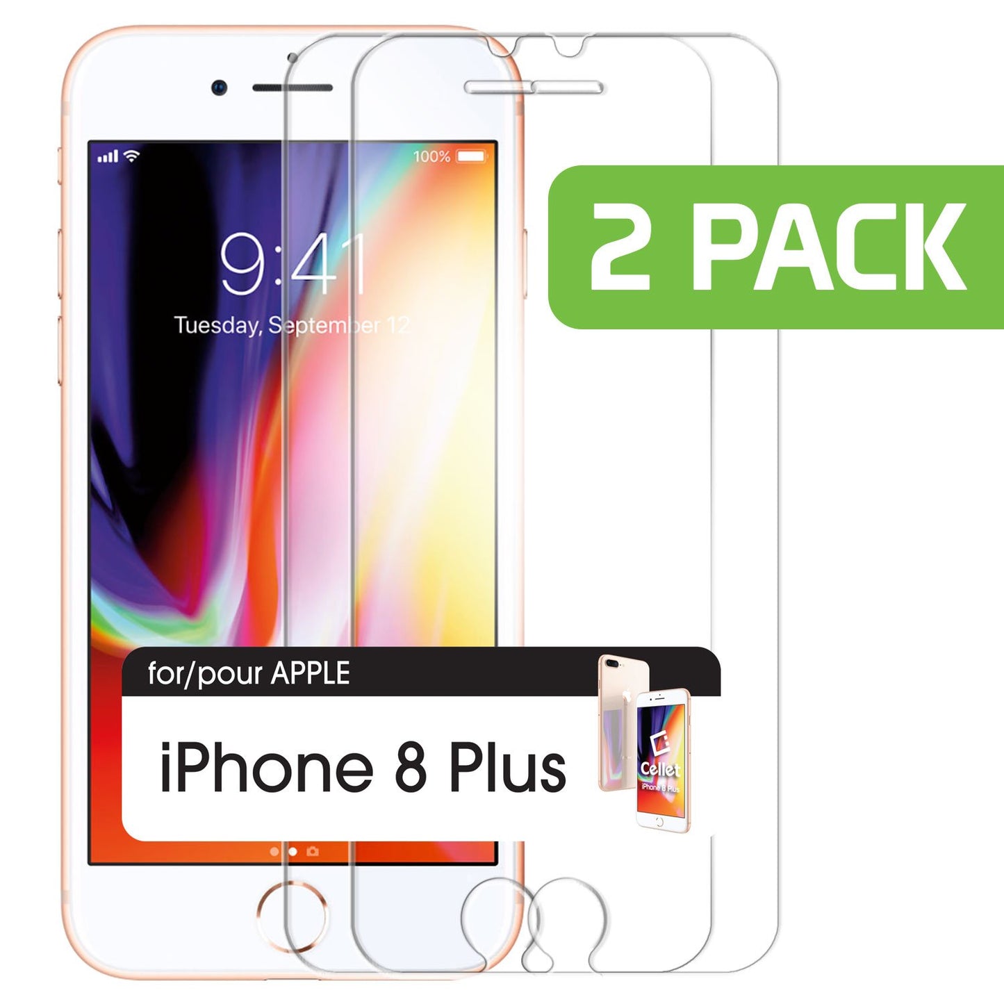 SGIPH8P2 - 2 Piece Pack Tempered Glass Screen protector for Apple iPhone 8plus, 7plus, 6S plus, 6plus (9H, 0.3mm) - by Cellet