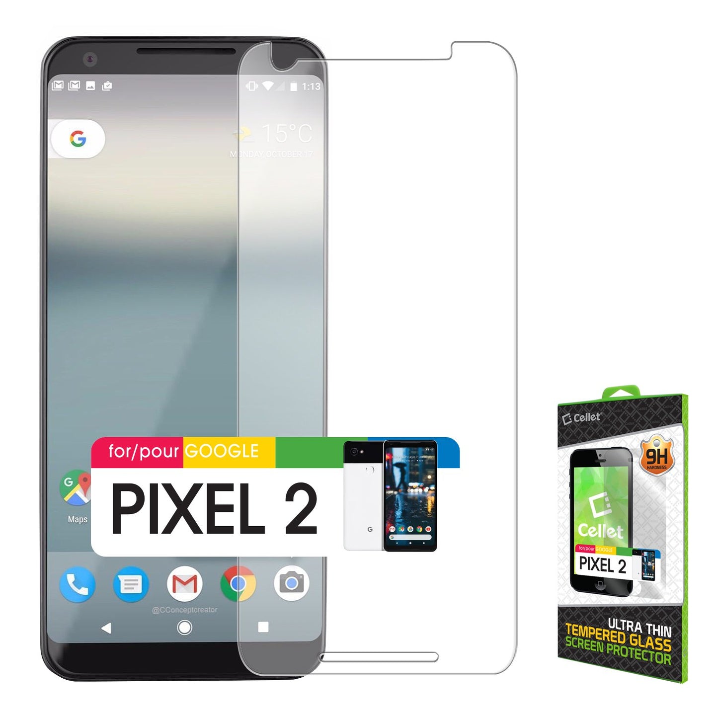 SGGOOPK2 - Premium Tempered Glass Screen Protector for Google Pixel 2 (0.3 mm) - by Cellet