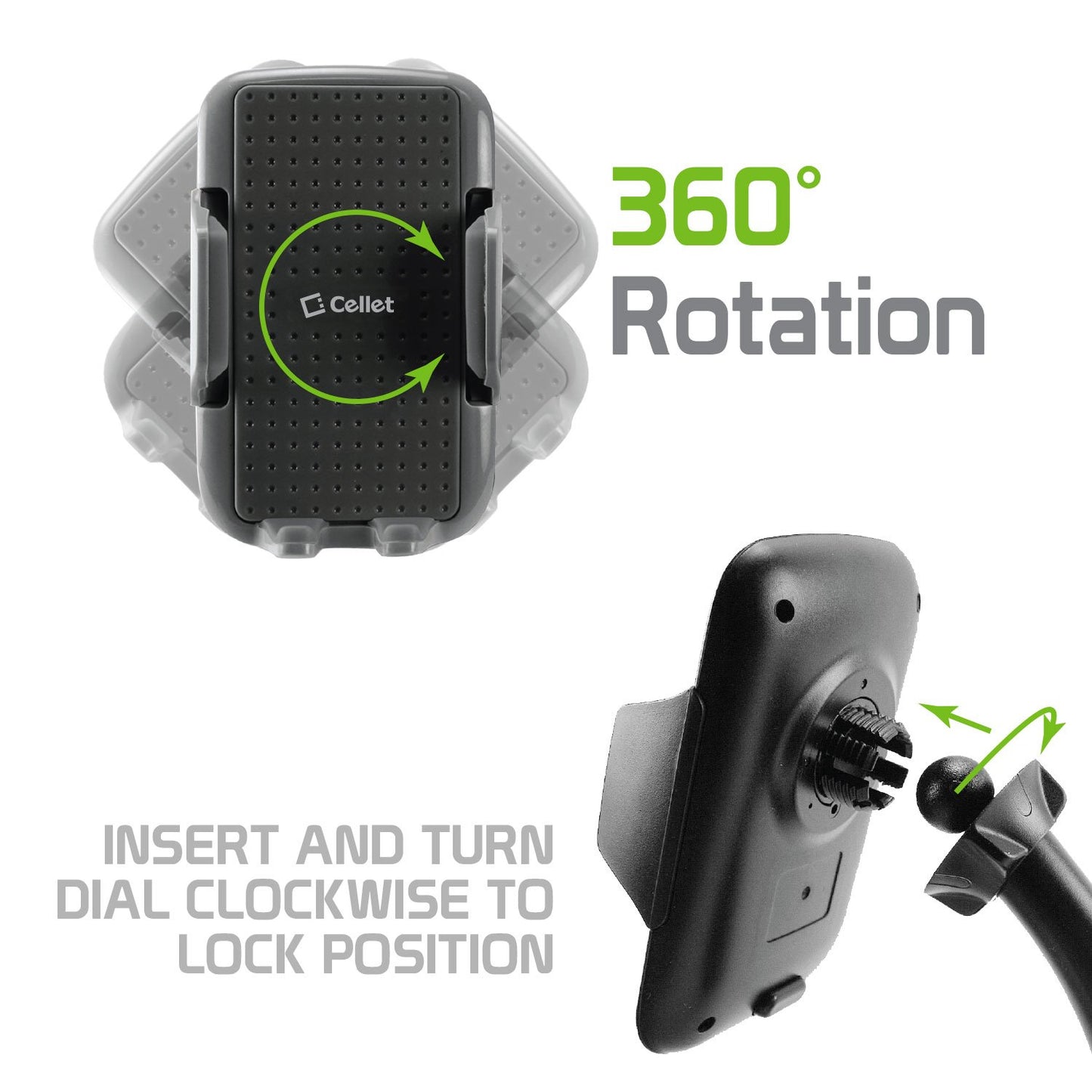 PHD250 - Cellet Smartphone Holder, Car Phone Mount with 360 Degree Rotation