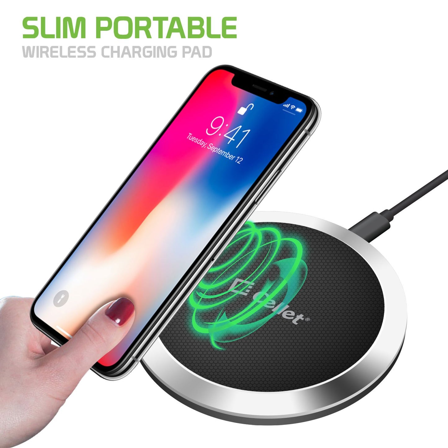 QI500 - Wireless Charging Pad, High Power 10 Watts (2.1 Amp) for Samsung Galaxy S9/S9 Plus, Apple iPhone X and All Wireless (Qi) Enabled Devices