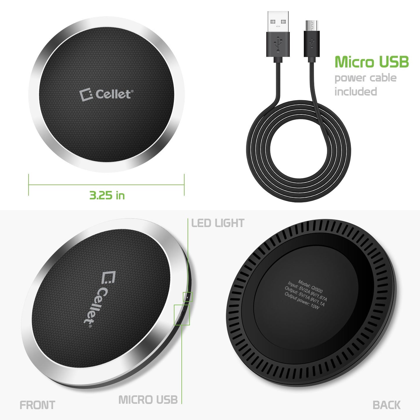 QI500 - Wireless Charging Pad, High Power 10 Watts (2.1 Amp) for Samsung Galaxy S9/S9 Plus, Apple iPhone X and All Wireless (Qi) Enabled Devices