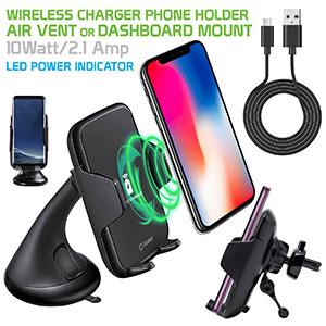 QI600 - 2-in-1 Wireless Charging Phone Mount, (10 Watt/2.1 Amp) Air Vent and Dashboard Phone Mount for Apple iPhone X, 8, 8 Plus, and More