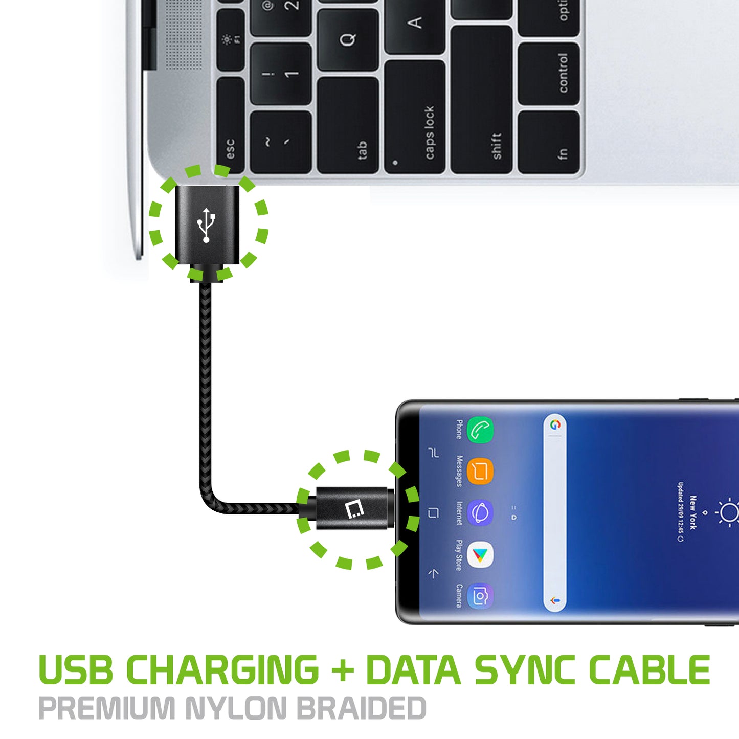 DCA4IN3 - 3 Pack Premium Type C Data Sync Cable, 4” Heavy Duty Nylon Braided Type C Charging/Data Sync Cable by Cellet