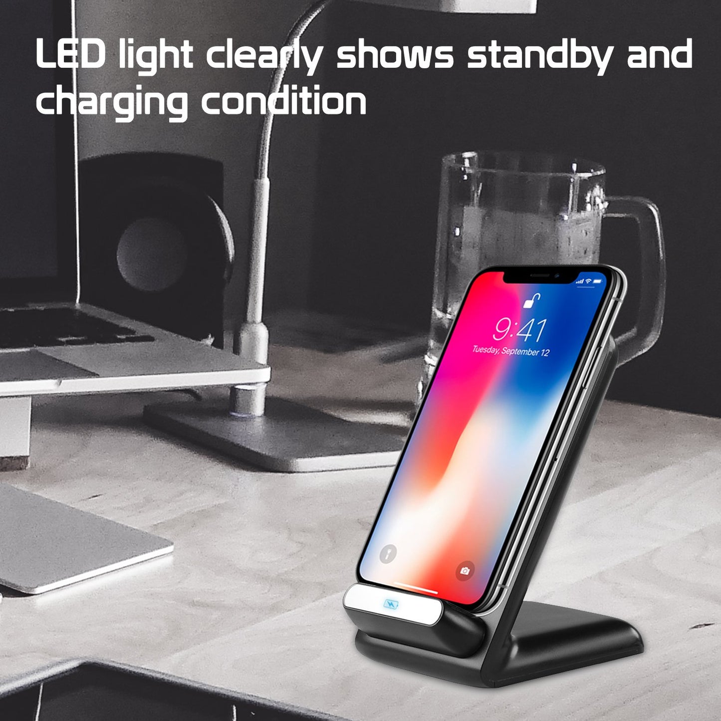 QI700 - 2 Coil Qi Wireless Charger (10Watt/2.1Amp), Wireless Charging Stand for All Wireless (Qi) Enabled Devices – by Cellet - Black