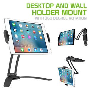 PHTAB43CNBK - Desktop and Wall Holder Mount with 360 Degree Rotation for Apple iPad Pro 10.5, Pro 9.7, Samsung Galaxy Tab S3 and More - Black