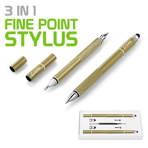 PENDISCGD - 3 in 1 Stylus Pen (Ballpoint Pen, Precision Clear Disc Pen, Capacitive Stylus Pen), 2 Stylus Pens with Replacement Tips - Gold