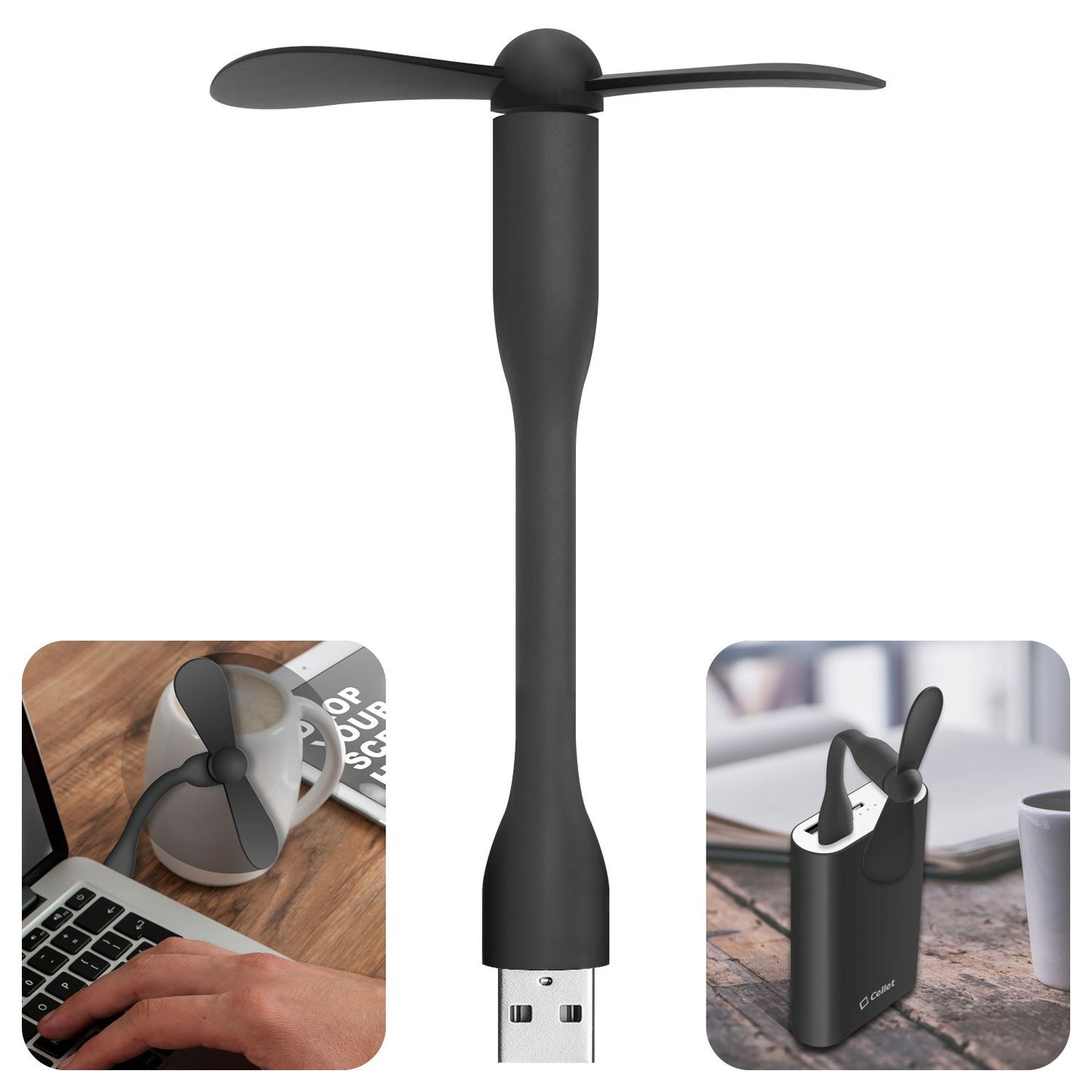 FANUSBA - Portable USB Fan with Flexible Neck for Laptops, Notebooks, Power Banks and More USB A Enabled Devices - Black