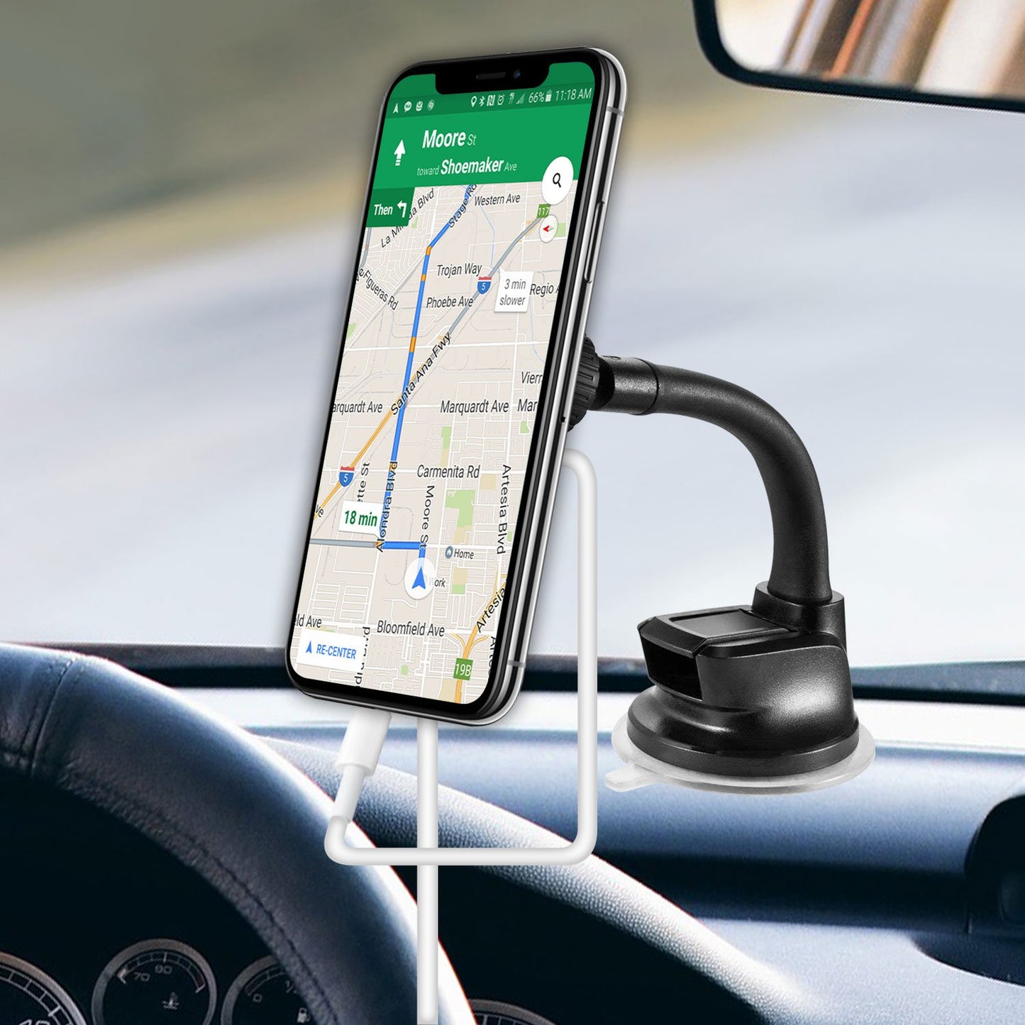 RHSUMAG100 - Extra Strength Magnetic Car Dashboard/Windshield Mount with Flexible Gooseneck and Reusable Sticky Suction Pad for Smartphones by Cellet