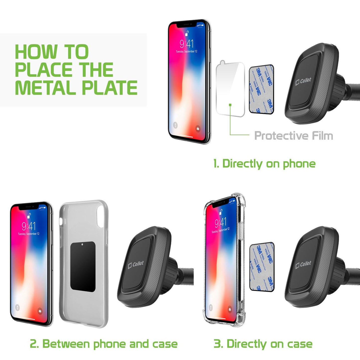 RHSUMAG100 - Extra Strength Magnetic Car Dashboard/Windshield Mount with Flexible Gooseneck and Reusable Sticky Suction Pad for Smartphones by Cellet