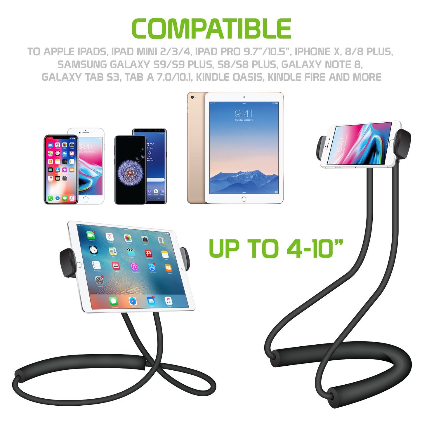 PHNEC - Multifunctional Holder for Tablets and Smartphones up to 4-10” with 360 Degree Rotation and Magnetic Plate