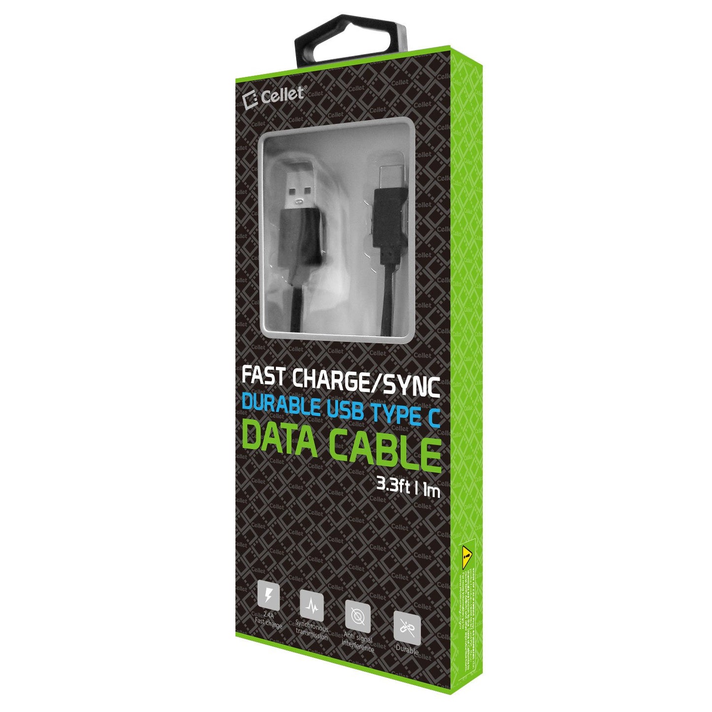 DCA33XBK - Durable 3.3ft (1m) Type C Data Cable, Fast Charging (2.4Amp)/Data Sync Cable for Samsung Galaxy S9/S9 Plus, Galaxy Note 8, Google Pixel 2XL, LG V30 and Other Devices – Black