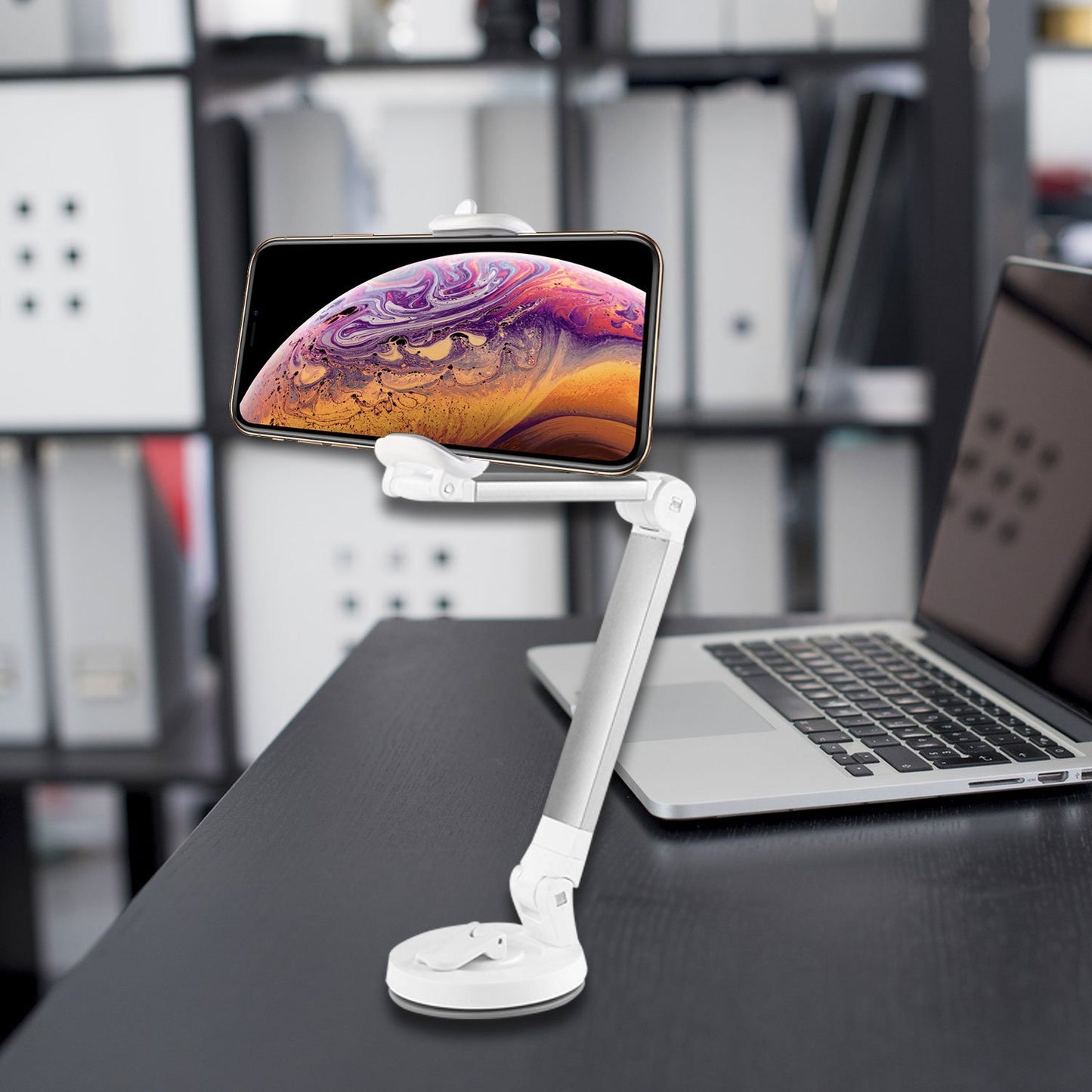 PH118EBK - Dashboard, Windshield and Desktop Phone Mount with 360 Degree Rotation and Adjustable Folding Arms for Smartphones