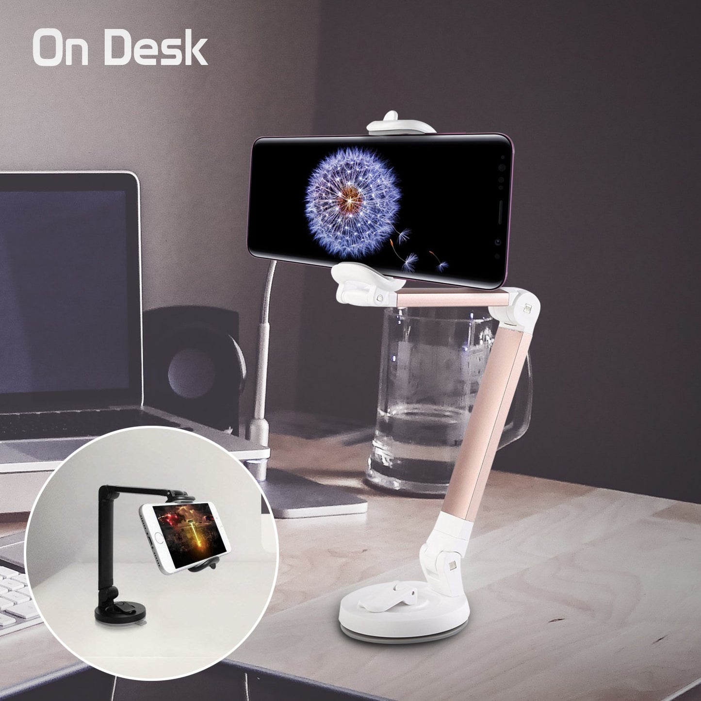 PH118EBK - Dashboard, Windshield and Desktop Phone Mount with 360 Degree Rotation and Adjustable Folding Arms for Smartphones