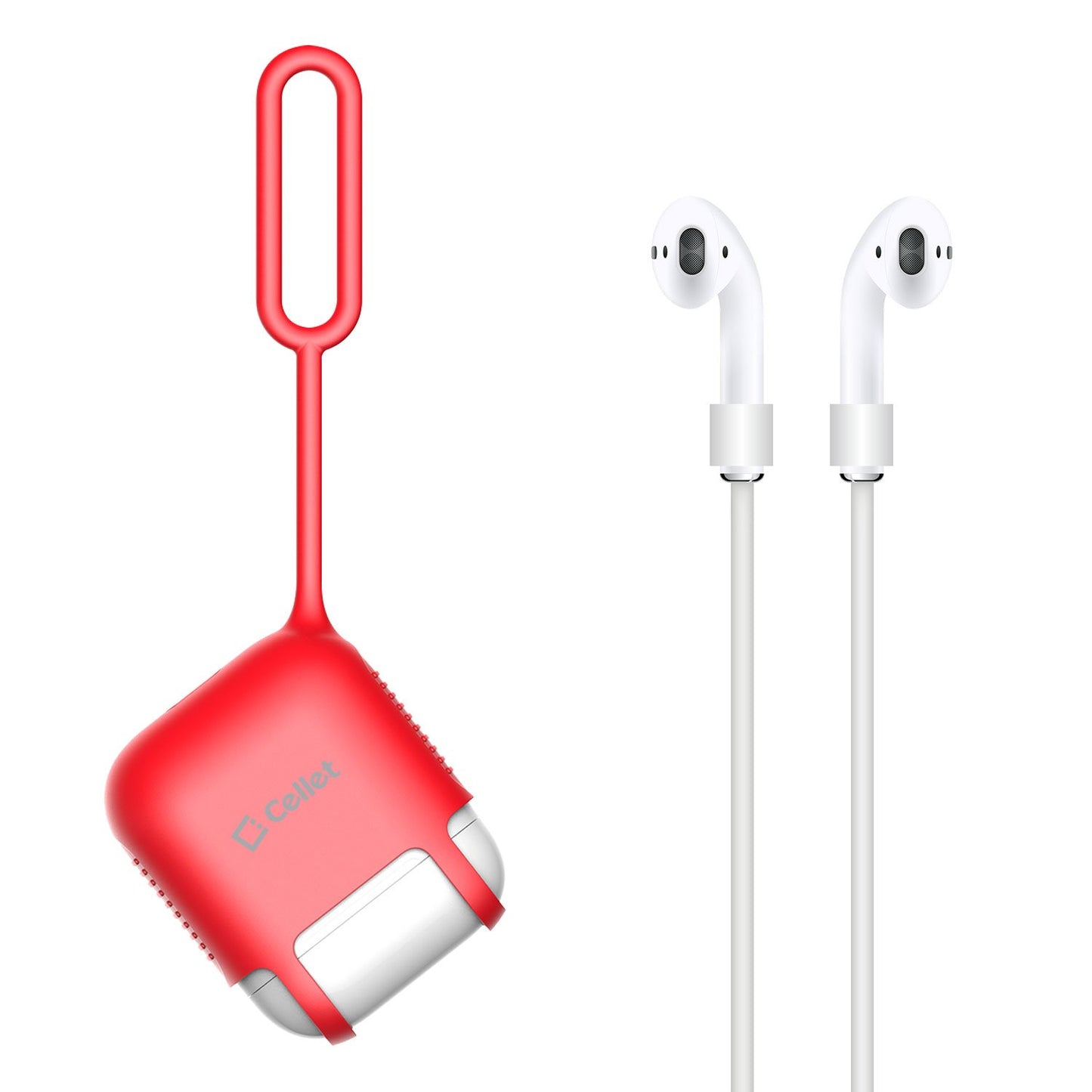 SCPODRD - AirPods Case, Protective Silicone Case Cover for AirPods (AirPods Strap Included) by Cellet - Red