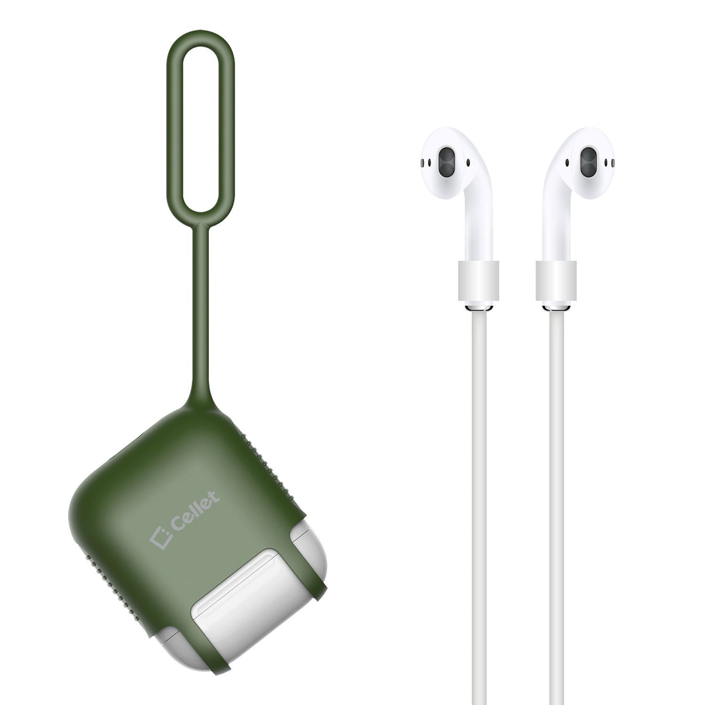 SCPODGR - AirPods Case, Protective Silicone Case Cover for AirPods (AirPods Strap Included) by Cellet - Green