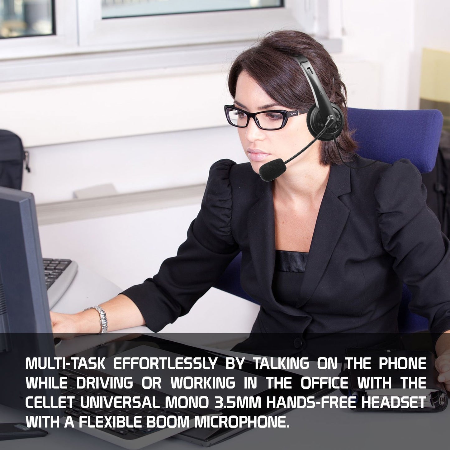 EP35C - Universal 3.5mm Headset, Durable Hands-Free 3.5mm Headset with Flexible Boom Mic by Cellet