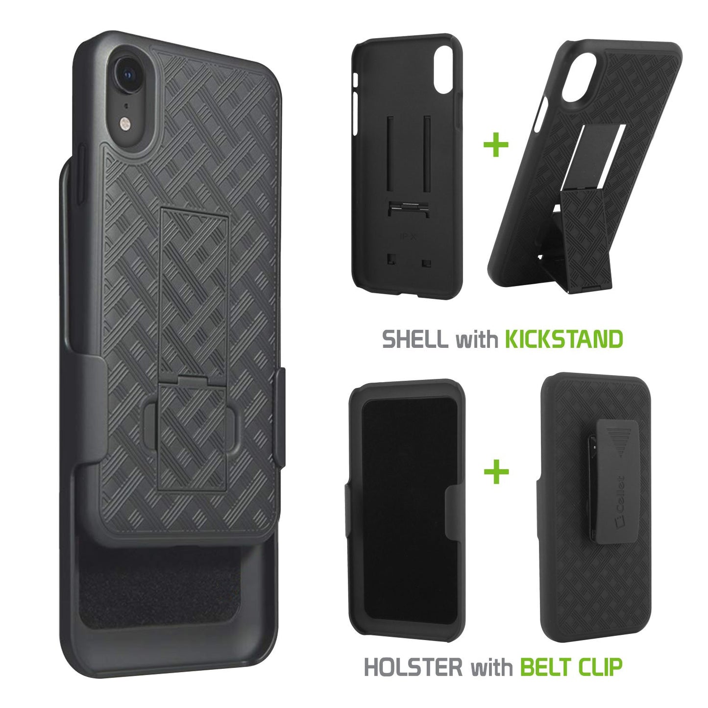 HLIPHXR-  iPhone XR Belt Clip Holster & Shell Case with Kickstand Heavy Duty Protection