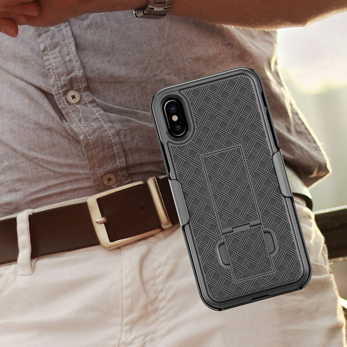 HLIPHXSM- iPhone XS Max Belt Clip Holster & Shell Case with Kickstand Heavy Duty Protection