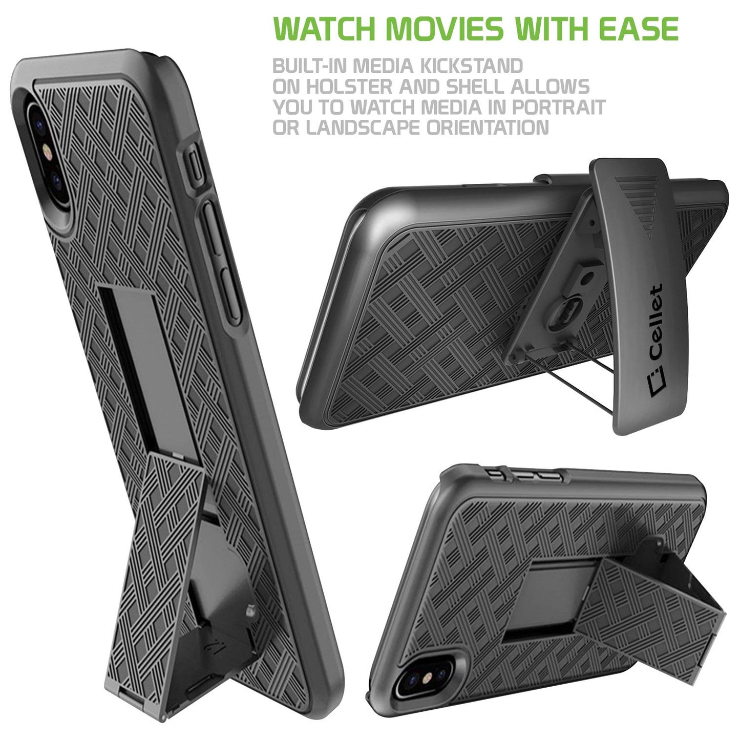 HLIPHXSM- iPhone XS Max Belt Clip Holster & Shell Case with Kickstand Heavy Duty Protection