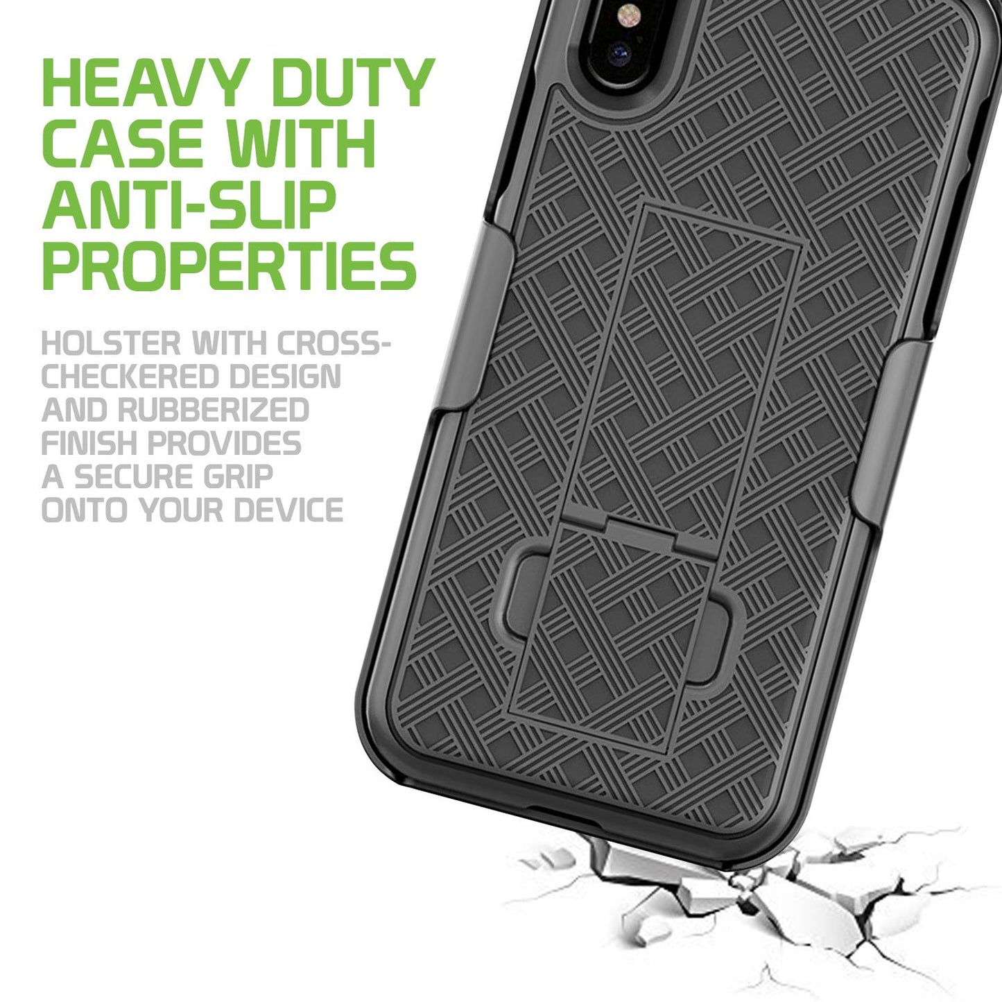 HLIPHXSM- iPhone XS Max Belt Clip Holster & Shell Case with Kickstand Heavy Duty Protection