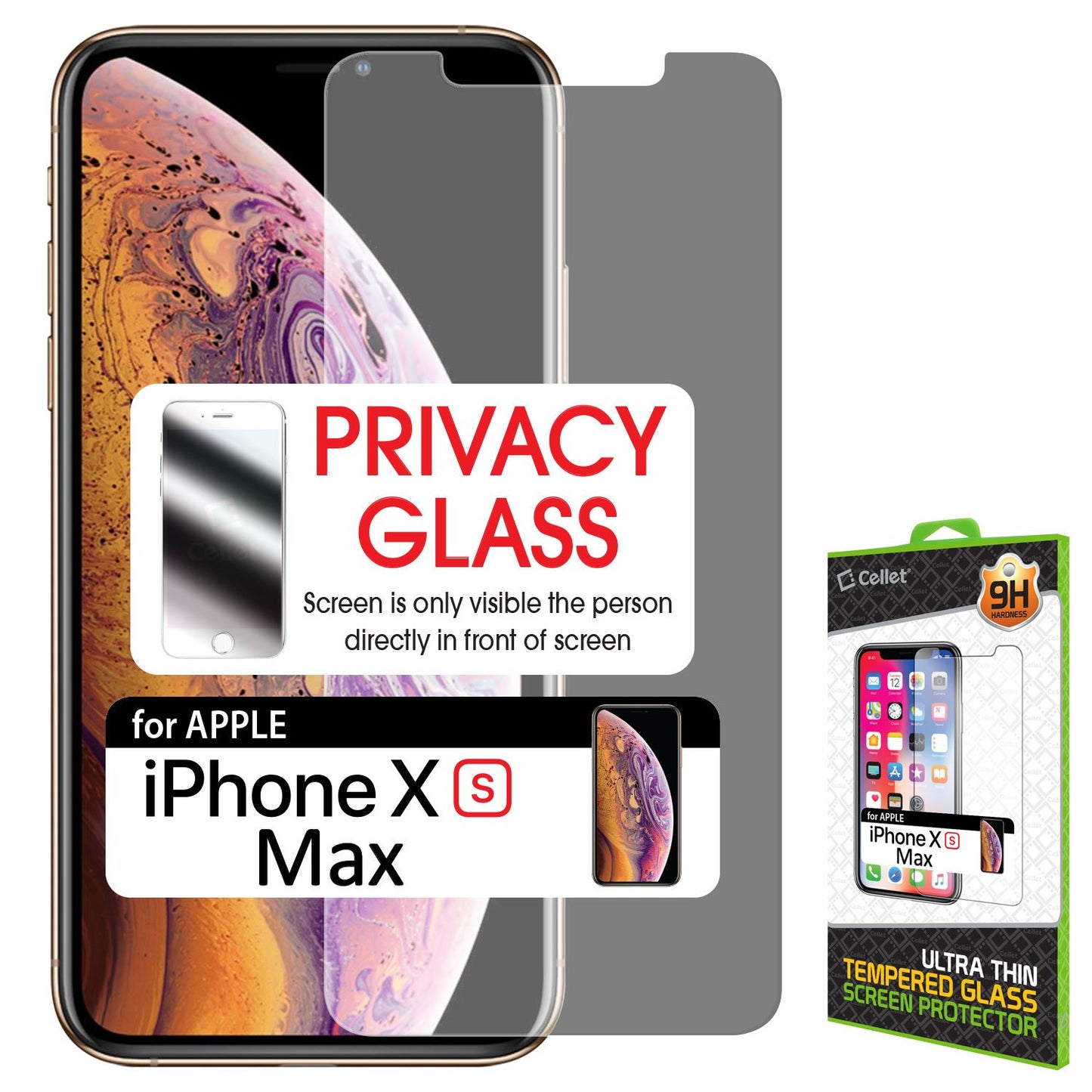 SYIPHXSM -Privacy Screen Protector Tempered Glass 9H - iPhone XS Max