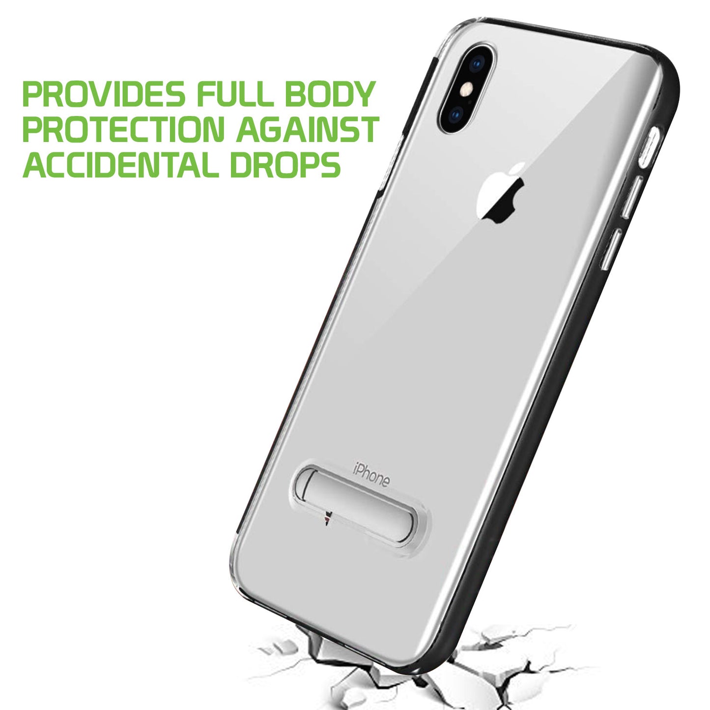 iPhone X, Slim Transparent Case with TPU Frame and Built-In Kickstand for Apple iPhone X by Cellet – Black/Clear