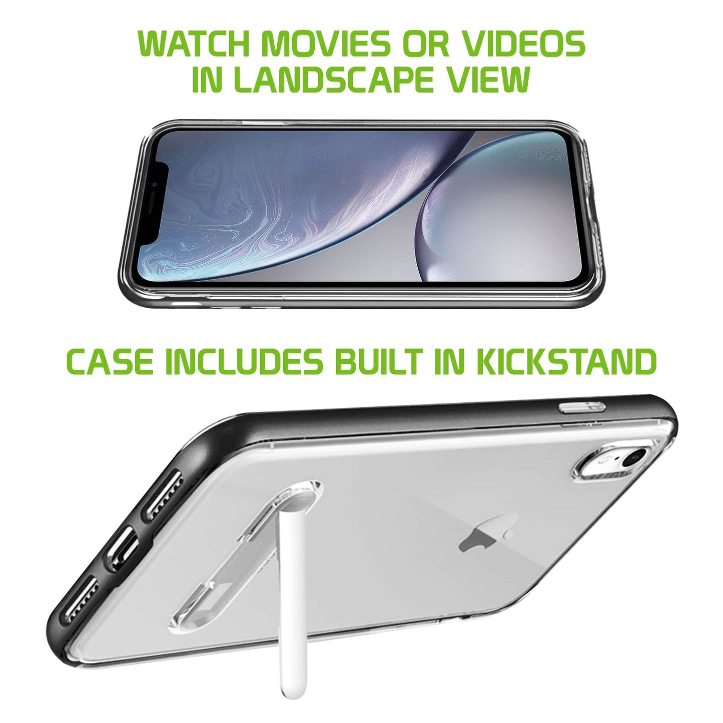 CCIPHXR68BK- Slim Light Weight Clear Protecting Case With Built In Media Kickstand - iPhone XR