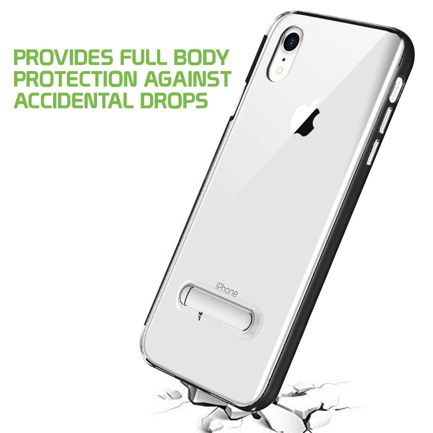 CCIPHXR68BK- Slim Light Weight Clear Protecting Case With Built In Media Kickstand - iPhone XR