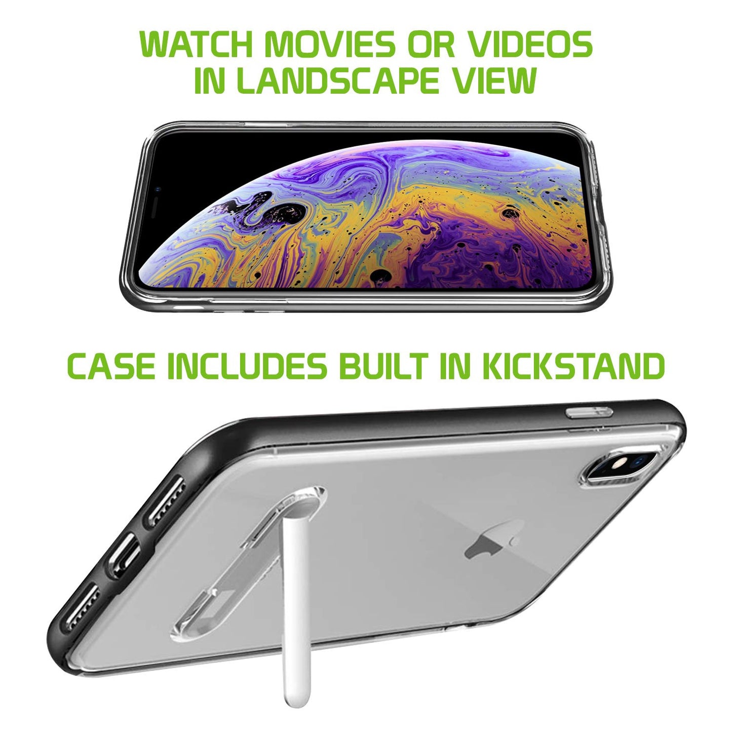 CCIPHXSM68BK- Slim Light Weight Clear Protecting Case With Built In Media Kickstand - iPhone XS Max